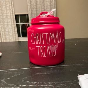 Rae Dunn red large Christmas treats canister